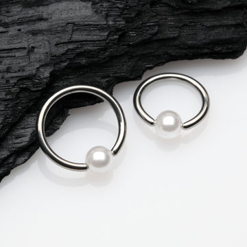 Detail View 1 of Luster Pearlescent Ball Ends Captive Bead Ring-White
